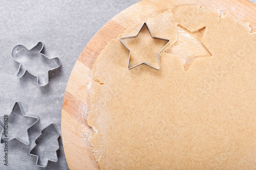 Obraz na plátne Baking concept Homemade organic Butter sugar Cookies dough on round wooden board