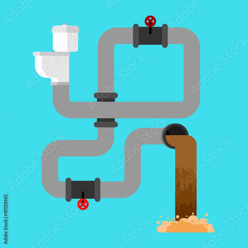 Sewage system. Toilet bowl and sewer. Wastewater. Vector illustration