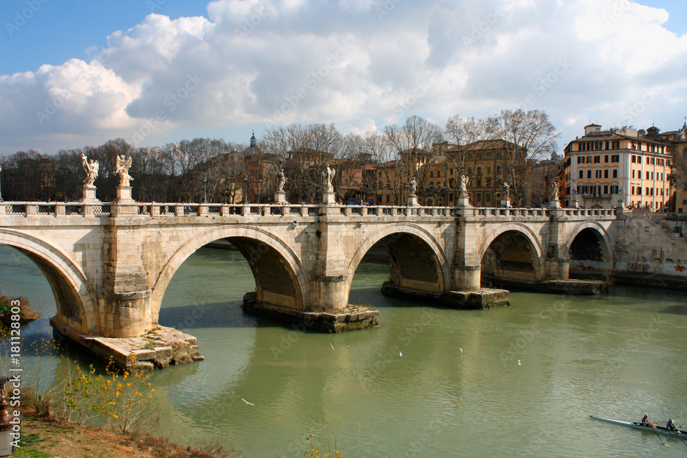 View on Bridge of Angles and Tiber river in a city of Rome, Italy.
