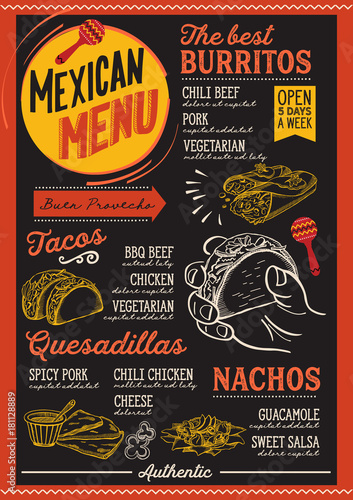 Mexican menu restaurant, food template.