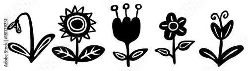 Set: Blumen-Zeichnung / schwarz-weiß, Vektor, freigestellt