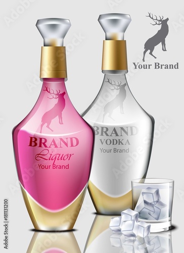 Vodka realistic bottles Vector. Product packaging brand design. Place for texts