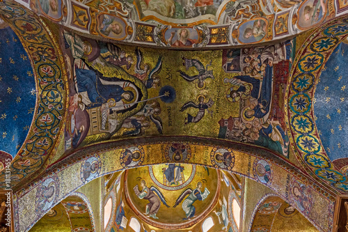 The vault decorated with beautiful Byzantine mosaics in the Martorana church  Palermo in Sicily.