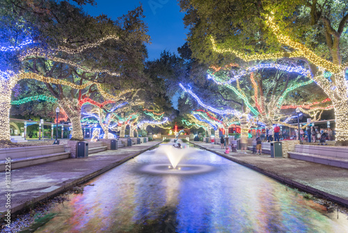 Christmas and New Year celebration lighting in Houston, Texas, USA. Xmas background. photo