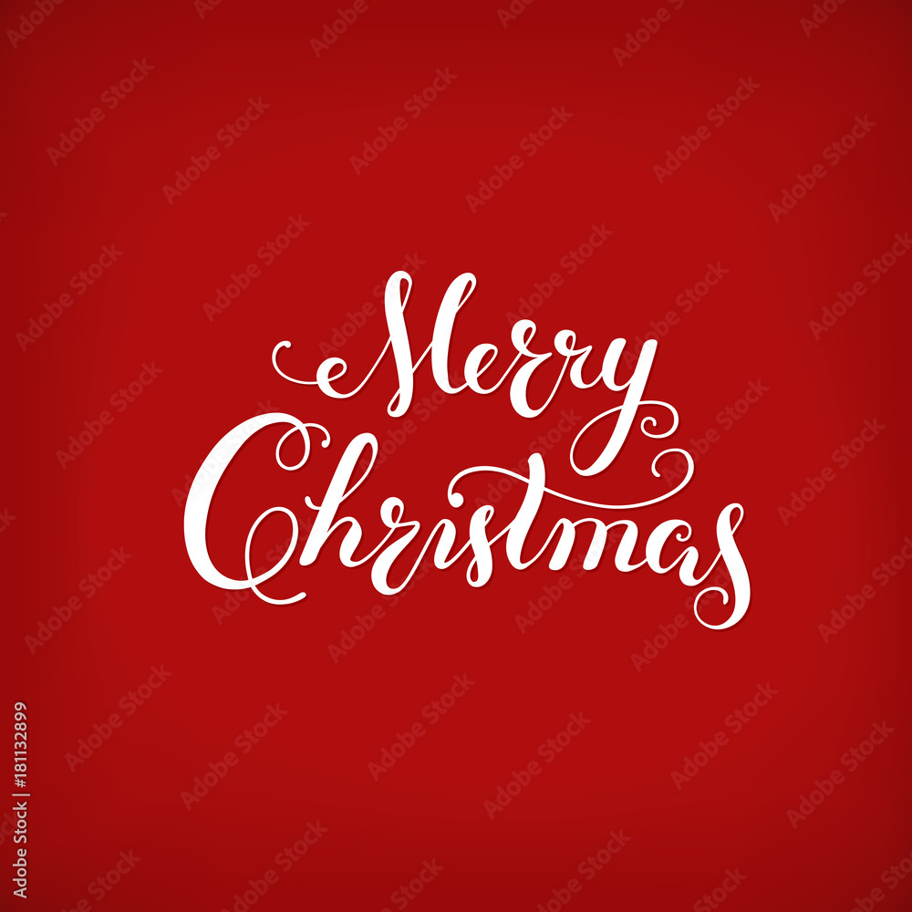 Merry Christmas calligraphy Lettering. Creative typography for Holiday Greeting Card on red background.