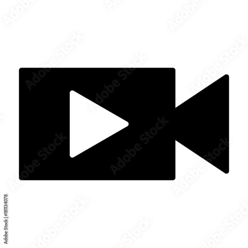 Video camera with play button silhouette icon. Vector illustration