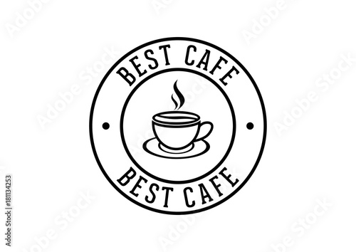 Line Art Circle Coffee Cup Cafe Stamp Illustration Logo Design