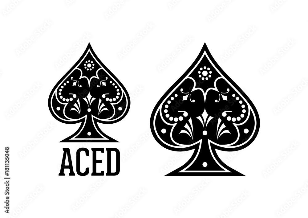 Swirls and Classic Black Spade Ace Poker Casino Illustration Logo