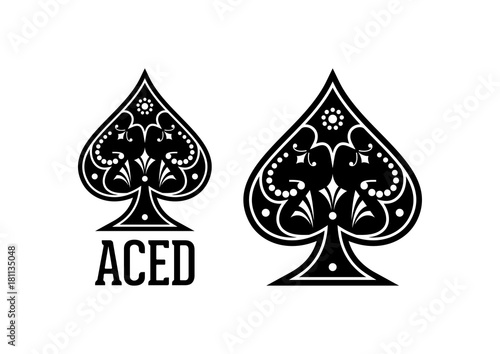 Fotografering Swirls and Classic Black Spade Ace Poker Casino Illustration Logo SIlhouette
