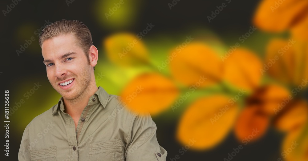 Man in forest with leaves Man in forest with leaves