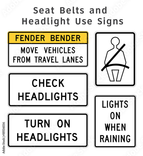 Regulatory traffic sign. Seat Belts and Headlight Use. Vector illustration.