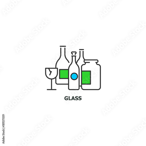 Waste glass recycle concept icon in line design, vector flat illustration isolated on white background