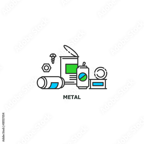 Waste metal recycle concept icon in line design, vector flat illustration isolated on white background
