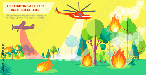 Fire Fighting Poster with Aircraft and Helicopter