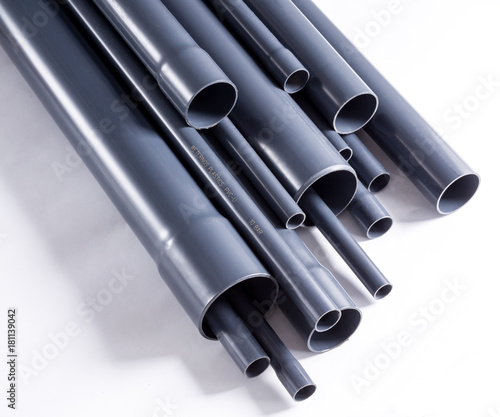 Wallpaper Mural Grey PVC-U watering system pipes is isolated on white. Torontodigital.ca