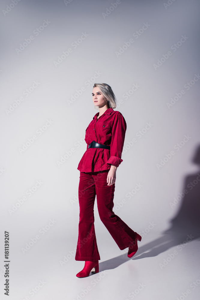 elegant girl in red trendy clothes elegant girl in red trendy clothes