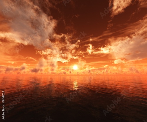 beautiful sunset at the sea, sunrise in the ocean, sky and water 