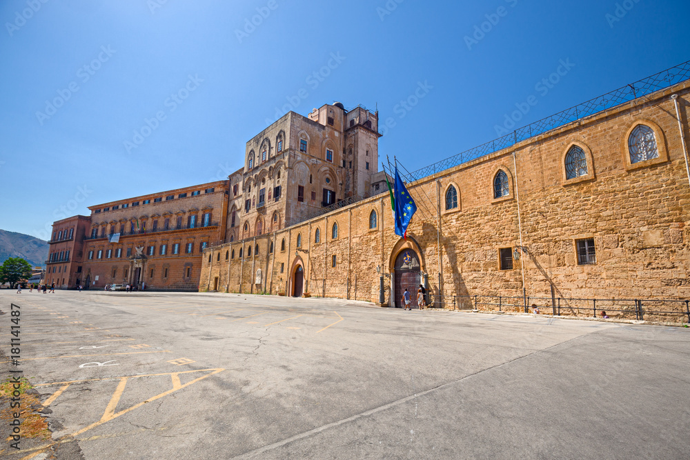 South facade of the Norman palace in Palermo in Sicily, Italy.