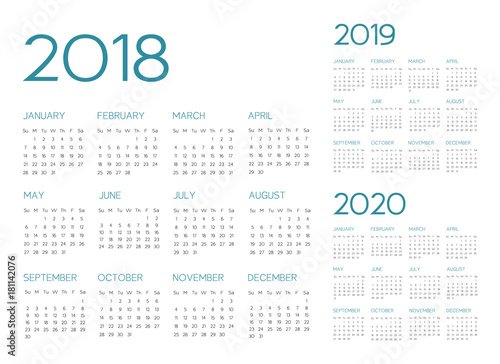 English Calendar 2018-2019-2020 vector