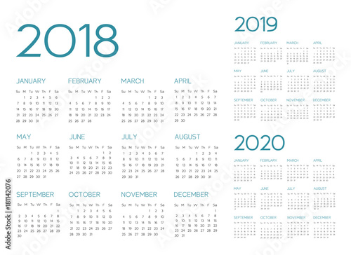 English Calendar 2018-2019-2020 vector