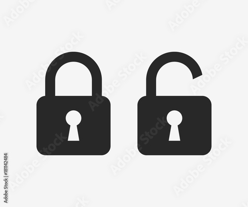 Lock icon, black isolated on grey background, vector illustration. photo