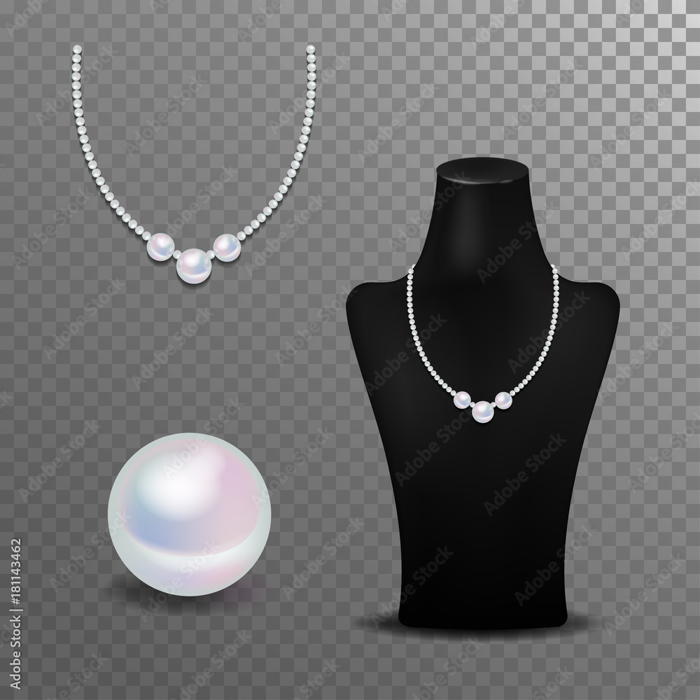 Realistic pearl, pearl necklace and black dummy. Realistic pearl, pearl necklace and black dummy.