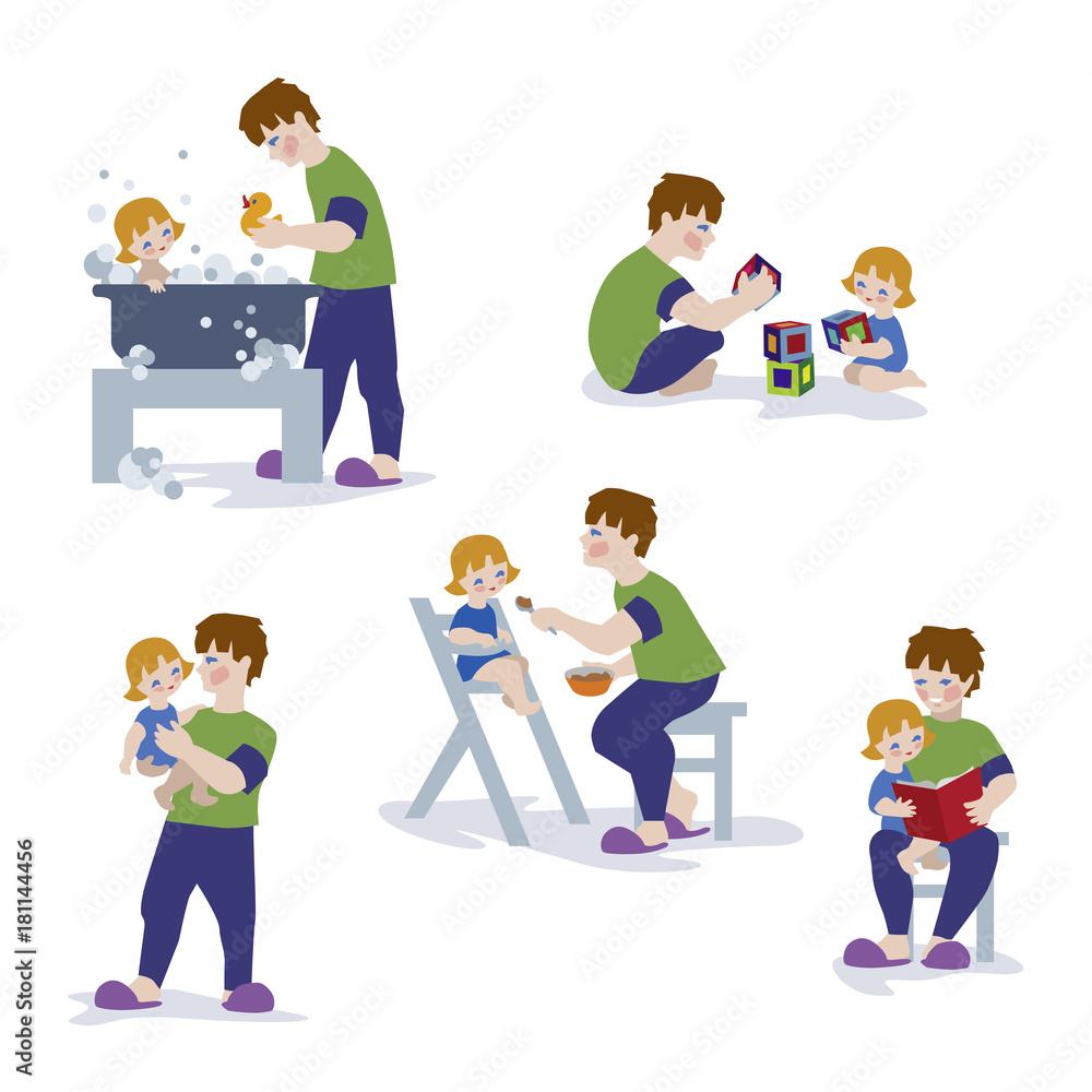 Vektor illustration of Loving Father Playing and Enjoying. Happy hours of daughter with dad. Daddy Time. Vektor illustration of Loving Father Playing and Enjoying. Happy hours of daughter with dad. Daddy Time.