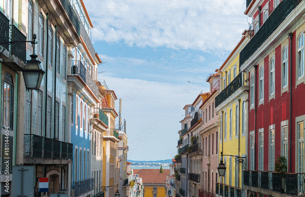 Beautiful colorful old street in Lisbon.