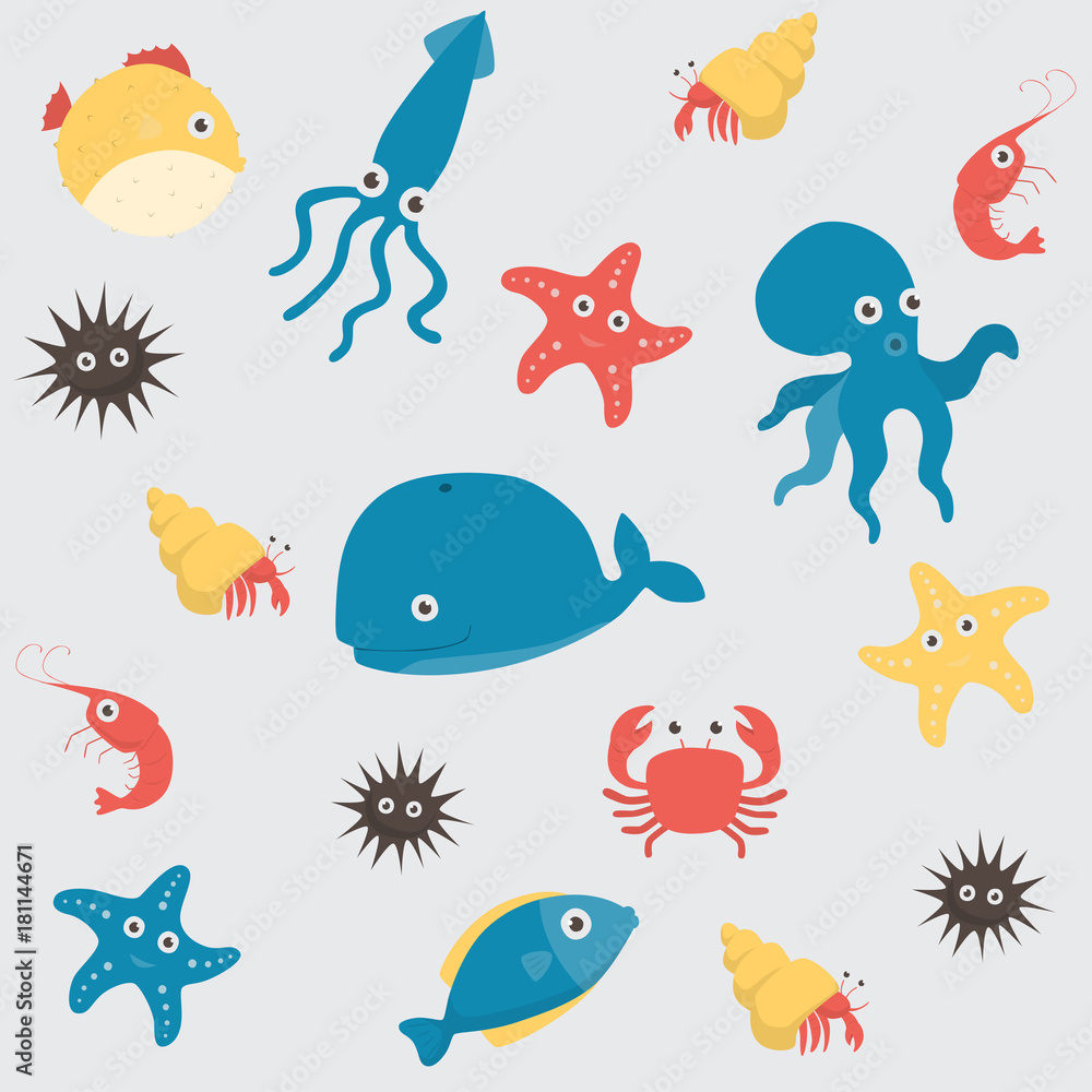 Sea life underwater cartoon animals