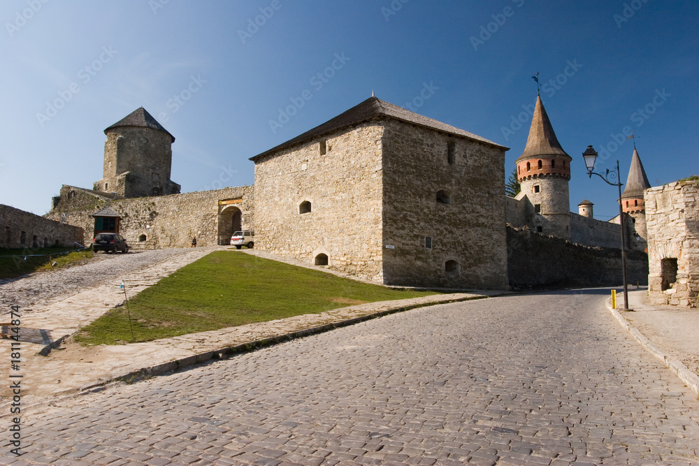 Summer view to castle in Kamianets-Podilskyi