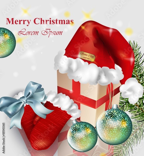 Christmas card with gifts and baubles Vector
