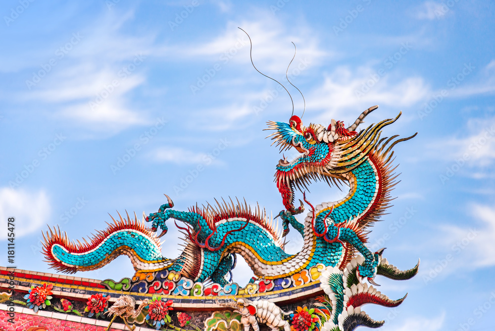 custom made wallpaper toronto digitalBeautiful dragon crawling on the decorative tile roof in Chinese temples. Colorful roof detail of traditional Chinese temple