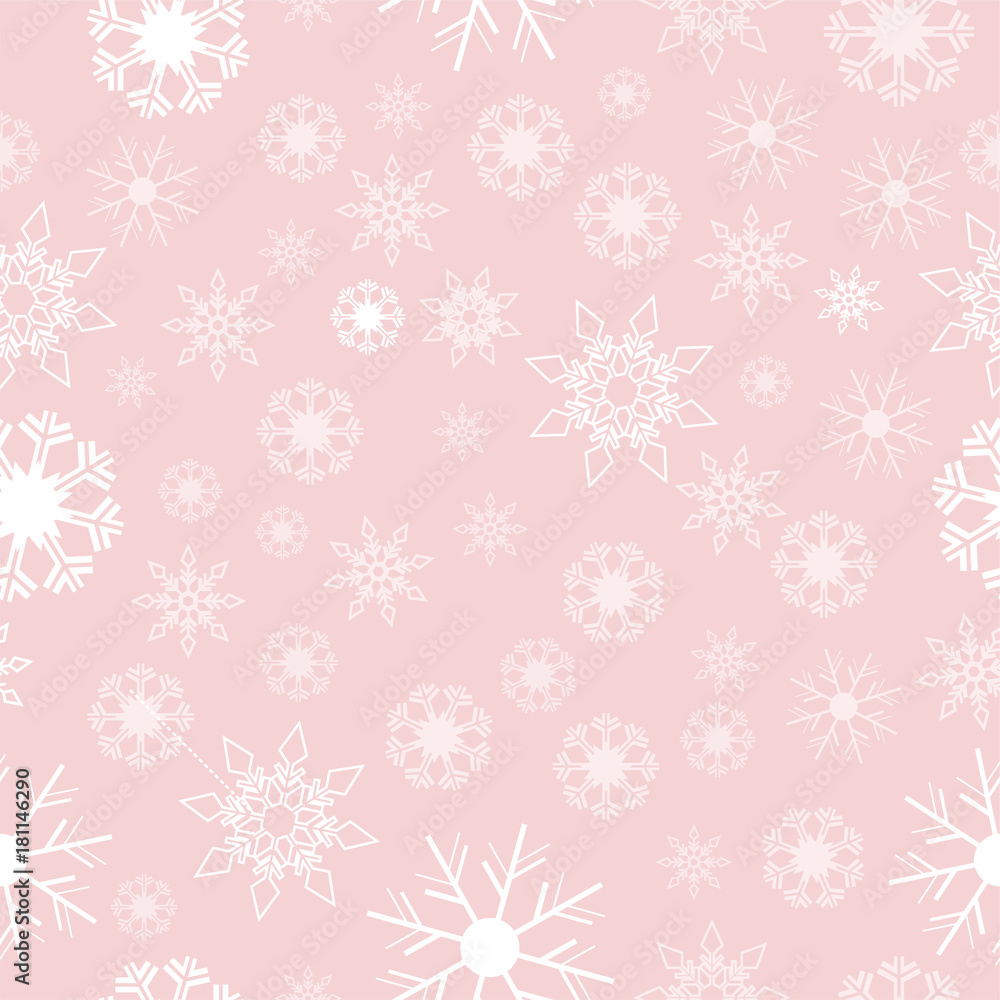 Seamless pattern white snow flakes on pink background vector EPS 10. Seamless pattern white snow flakes on pink background vector EPS 10.