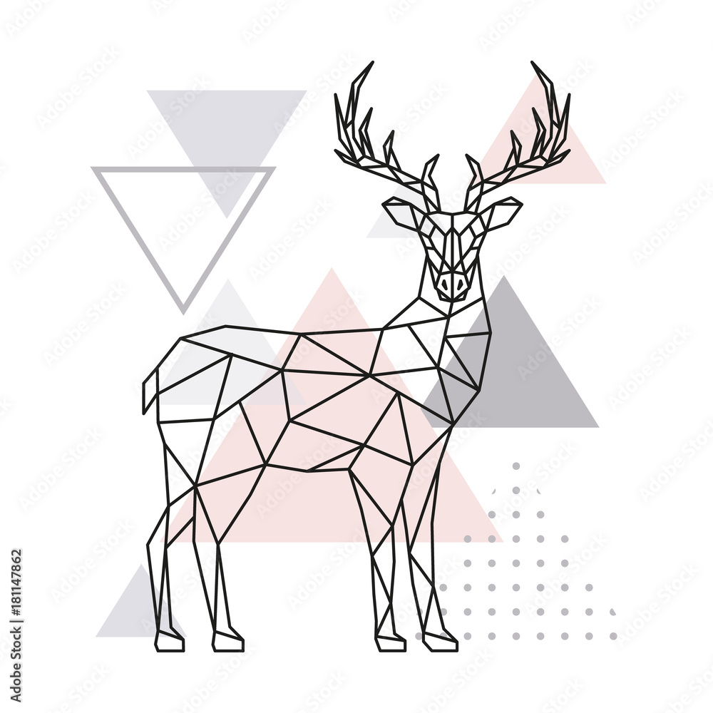Fototapeta Skandynawskie jelenie, widok z boku. Geometryczna wektorowa ilustracja.