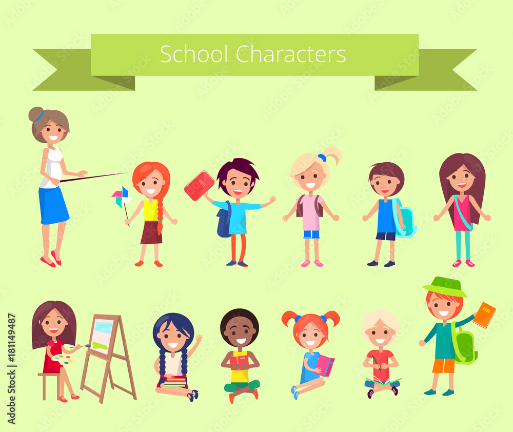 School Characters Vector Collection of Pupils