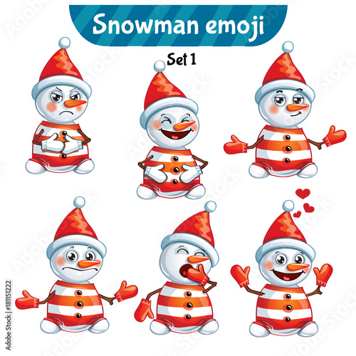 Vector set of cute snowman characters. Set 1