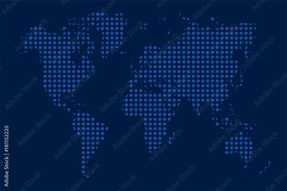 Blue dotted world map on blue background illustration