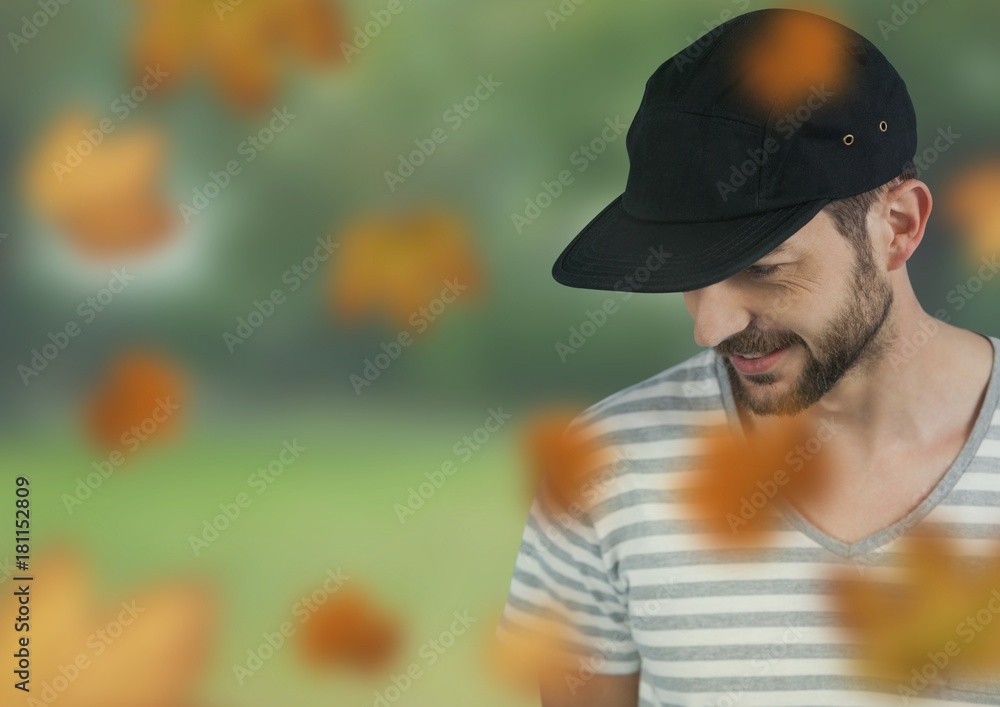 Man in landscape with leaves Man in landscape with leaves