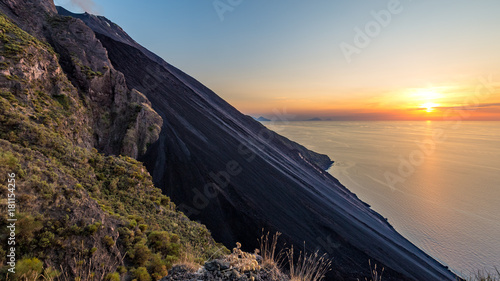 Sciara del Fuoco at sunset, Stromboli, Italy. photo