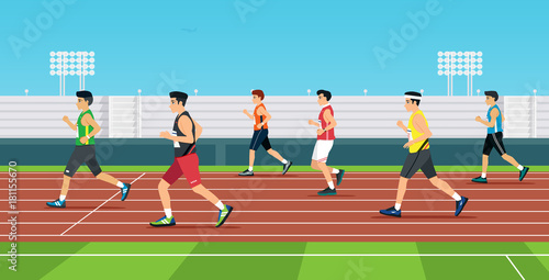 The runner is running in the race track.