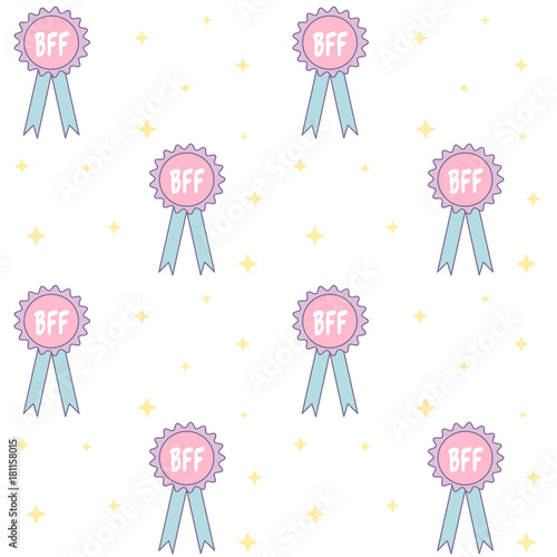 cute bff best friend forever medal cartoon seamless vector pattern background illustration