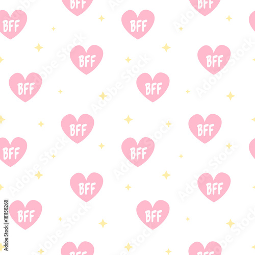 cute lovely pink hearts with bff text seamless vector pattern background illustration photo