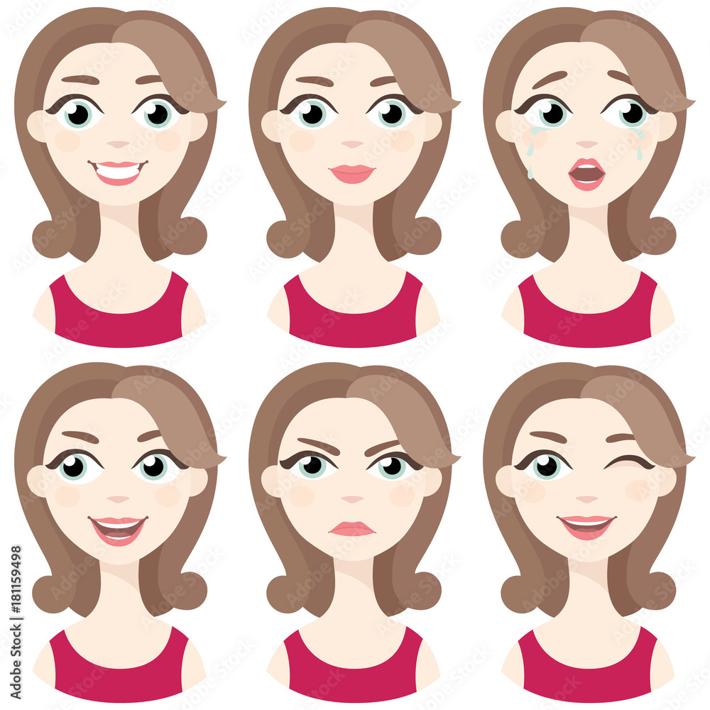 Set of woman avatar expressions face emotions vector illustration Set of woman avatar expressions face emotions vector illustration