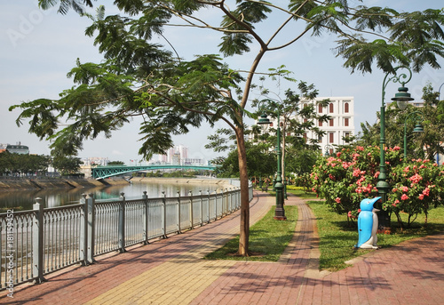 Embankment of Ben Nghe river in Ho Chi Minh. Vietnam