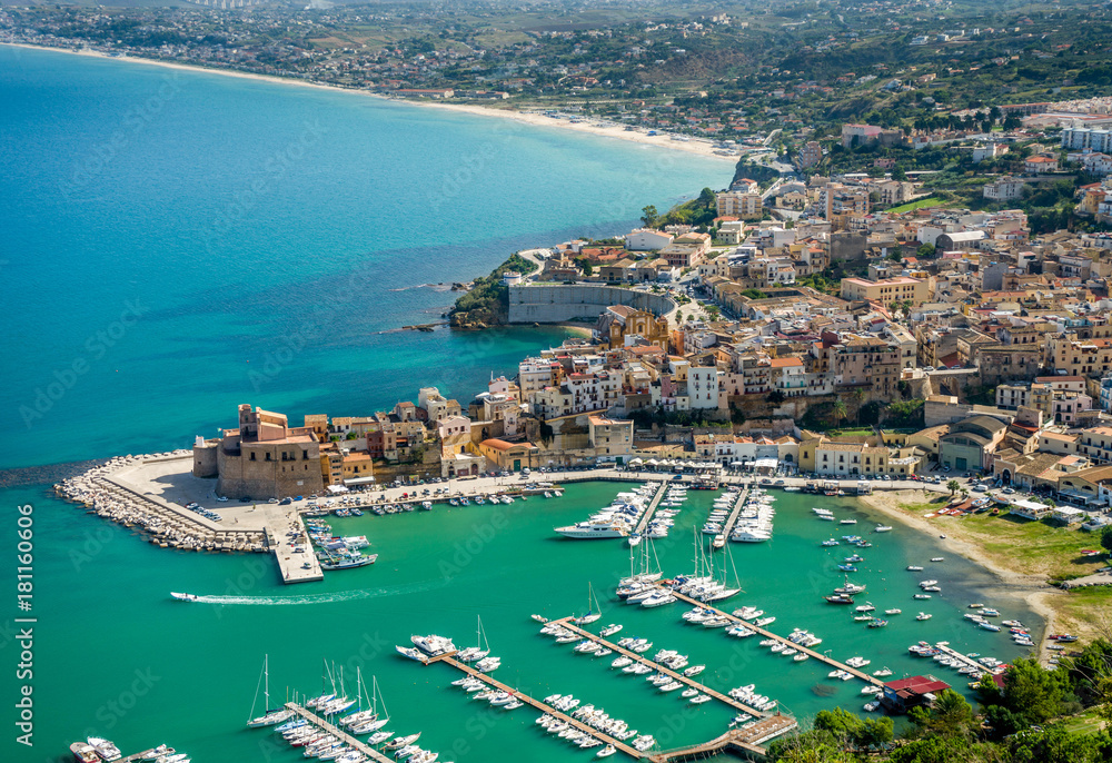 panorama Castellammare del Golfo harbour and city, Sicily, Italy