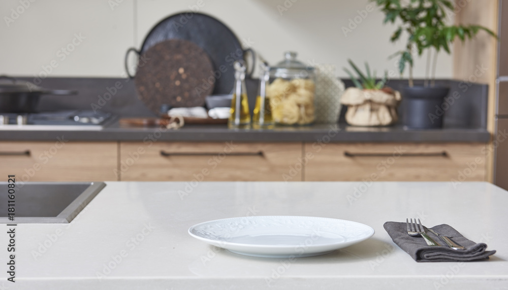 beautiful kitchen countertops and decorative empty white plate style