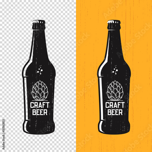 Textured craft beer bottle label design. Vector logo, emblem, typography.