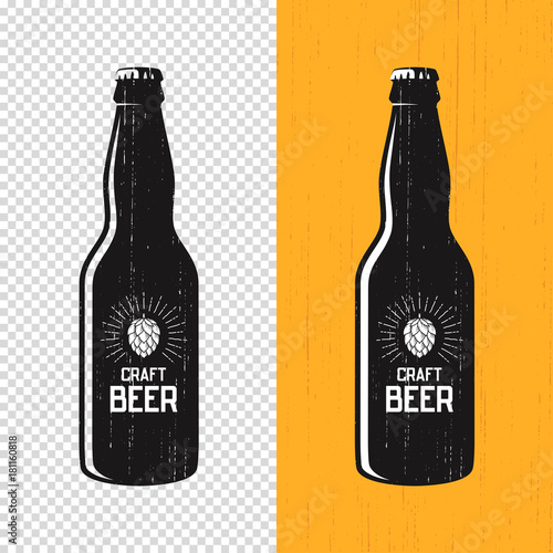 Textured craft beer bottle label design. Vector logo, emblem, typography.