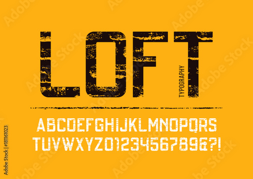 Loft condensed grunge textured sans serif typeface design.