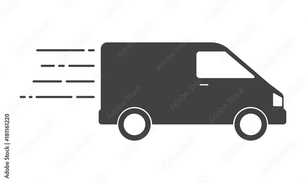 Fast shipping and delivery truck icon - simple flat design isolated on white background, vector